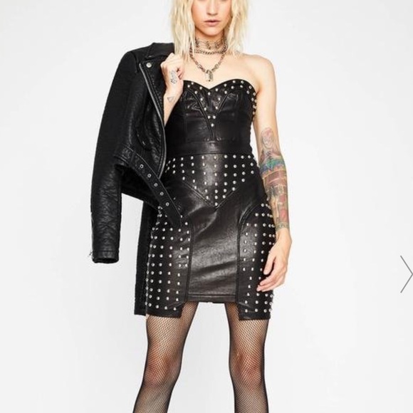 Vegan leather black WOW Couture dress. Never worn, Great condition! AMAZING FIT - Picture 4 of 6